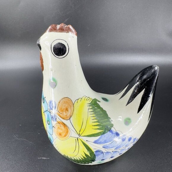 VTG Tonala Mexico Folk Art Pottery Chicken Rooster Hand Painted Figurine Signed - Picture 10 of 13
